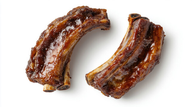 Pork Riblets meat, two pieces of raw pork back ribs, isolated on white background. 3D Illustration.
