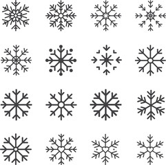 Minimal Snowflakes Icon Set, Simple Winter Snowflake Vector Collection, Geometric Cold Weather Symbols, Christmas Decoration Elements, Line Art Frost Icons