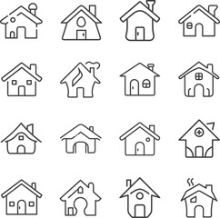 Minimalist House Icon Set, Simple Line Home Vector Collection, Modern Real Estate and Architecture Symbols, Building Silhouettes for UI and Property Design