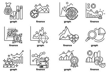 set of graphs and finance icons