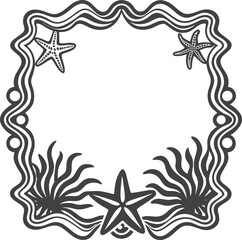 decorative frame with sea animals starfish, sea shells