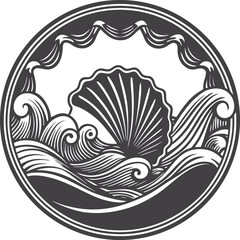 decorative frame with sea waves and sea shells