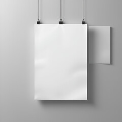 Blank paper sheets, picture canvas, wall displays isolated on gray background. Vector white posters with shadow A4 format mockup. Plastic banners, business cards or labels set