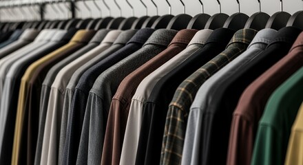 Obraz premium Colorful Clothes Hanging on Rack Rows in Retail Store or Home Closet