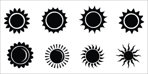 Vector collection of black and white, yellow, and silhouette flower icons, a sun symbol for summer nature design