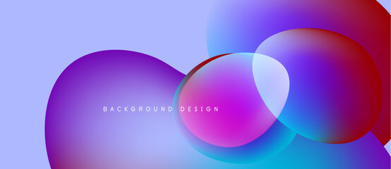 Abstract colorful overlapping circles create dynamic background. Gradient shades blend purple, blue, red hues. Modern design element.