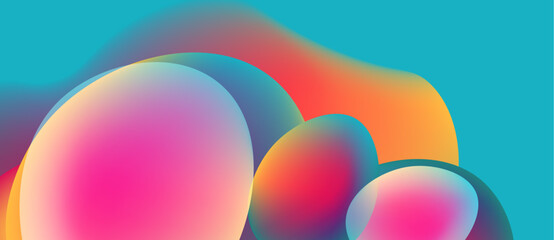 Abstract colorful shapes overlap, creating fluid gradients. Vibrant hues blend seamlessly, evoking dynamic energy. Smooth textures dominate composition.