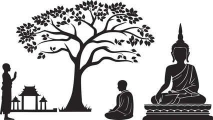 Buddha & Meditating Monks – Silhouette