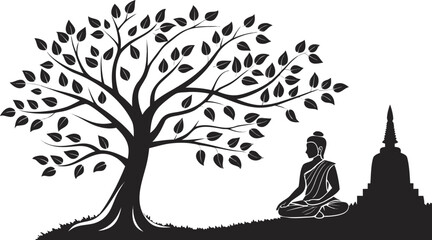Buddha & Meditating Monks – Silhouette