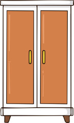 A simple illustration of a two-door wooden wardrobe with orange doors and white frame.