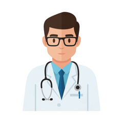 Fototapeta premium A male doctor, wearing glasses and a white coat, is depicted in a simple, flat-style illustration.