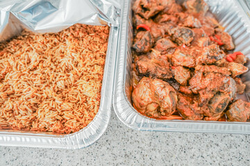 Nigerian Jollof and beef stew ready to eat