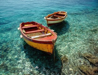 Obraz premium Two colorful fishing boats in clear turquoise water