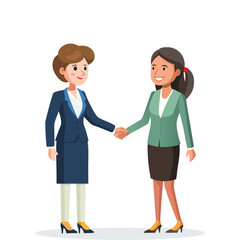 Confident businesswoman shaking hands sealing a deal, professional corporate woman agreement, successful partnership, business handshake vector illustration, teamwork, leadership concept.