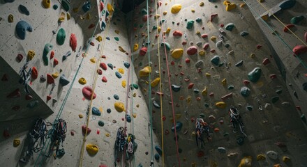Indoor climbing wall with varied holds