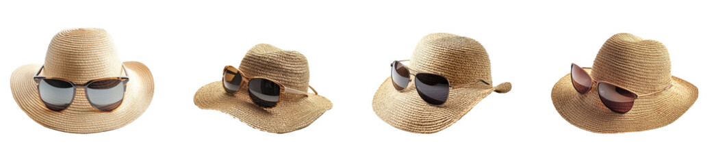Beach hat and sunglasses isolated on transparent background