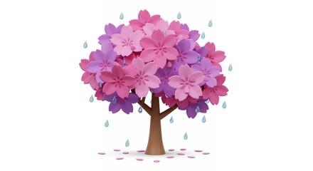 Pink and purple blossomed tree illustration
