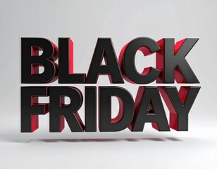 Prominent large bold three dimensional black text with striking red edges appears to float gently on a clean bright white background.