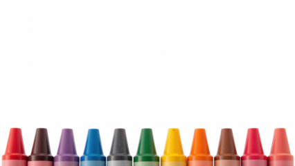 Colorful crayons arranged in row, showcasing variety of vibrant hues perfect for artistic expression and creativity