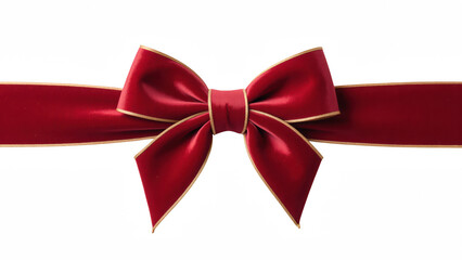 Elegant red ribbon bow with gold trim, perfect for gift wrapping and festive occasions, adding touch of charm and sophistication
