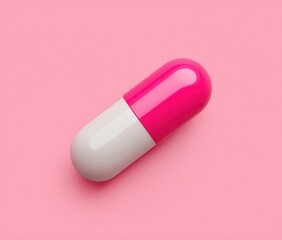 Pink/white pill on pink background for medication, drug promotion, healthcare ads