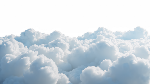 Fluffy white clouds fill sky, creating serene and tranquil atmosphere. soft, billowy formations evoke sense of peace and calm