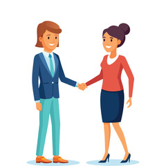 Obraz premium Confident businesswoman shaking hands sealing a deal, professional corporate woman agreement, successful partnership, business handshake vector illustration, teamwork, leadership concept.