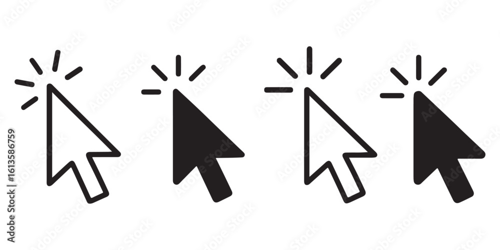 Poster computer mouse click cursor arrow icons set. clicking cursor. hand cursors icons click set. pointer 