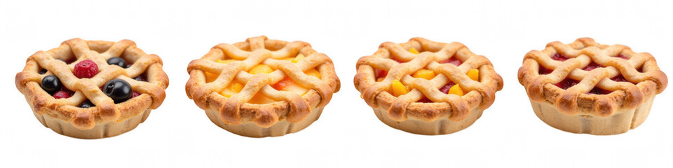 Delicious mini fruit pies with golden crusts, featuring mixed berries, peach, and cherry fillings, perfect for dessert lovers