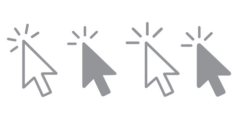Computer mouse click cursor arrow icons set. Clicking cursor. Hand cursors icons click set. Pointer click icon. Loading icon on transparent background