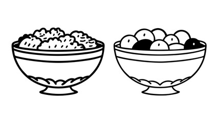 Healthy Food Bowl Icons in Outline and Solid Black Vector Style