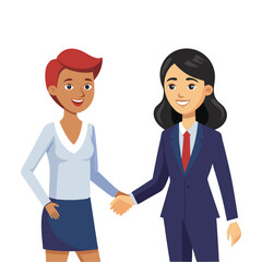 Fototapeta premium Confident businesswoman shaking hands sealing a deal, professional corporate woman agreement, successful partnership, business handshake vector illustration, teamwork, leadership concept.