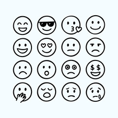 Emoji line icon set. Collection of simple smiley face emoticons for UI design.