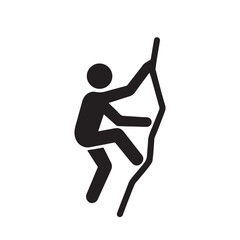 Stick figure climber ascending a rope in a silhouette isolated on white background