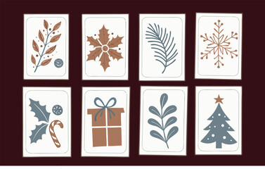 Charming christmas sticker collection with pine branches and holly leaves