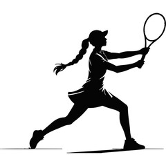 Vector silhouette of a female tennis player in a serving or smashing pose with a braided ponytail