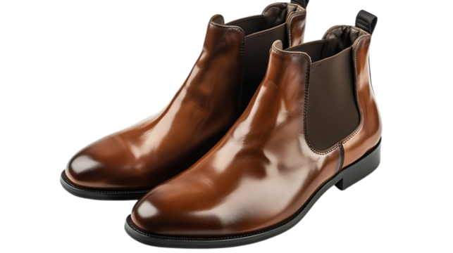 Elegant brown leather chelsea boots isolated on transparent background, a stylish footwear choice for the modern man, perfect for formal occasions and adding a touch of sophistication to any outfit