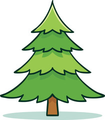 Cartoon illustration of a stylized evergreen tree with green foliage and a brown trunk.