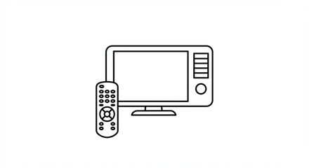 Outline drawing of a television set with a remote control showing a classic design and simple features