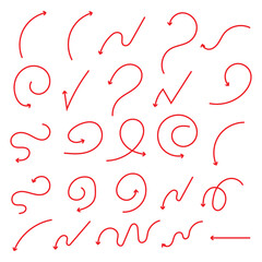 Collection of curved arrows. Set simple curved hand drawn arrows. Collection of pointers.