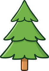 A stylized cartoon evergreen tree with three tiers of branches and a brown trunk.