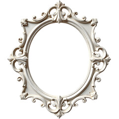  Empty Ornate White Oval Picture Frame on White Background