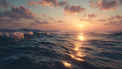 Coastal afternoon sunset over ocean with empty copy space for text