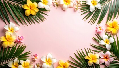 Fototapeta premium Tropical Floral Frame: Pink Paradise Background