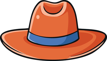 A vibrant orange cowboy hat with a blue band.