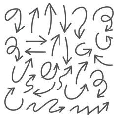 Collection hand drawn arrows. Set simple arrows isolated on white background. Arrow mark icons. Arrow paint - stock vector.