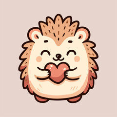 Smiling cartoon hedgehog holds a heart mascot