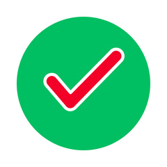 Green Circle with Red Check Mark &ndash; Bold Approval Icon on White Background