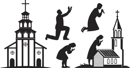 Christian Crosses & Worshippers – Silhouette