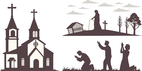 Christian Crosses & Worshippers – Silhouette